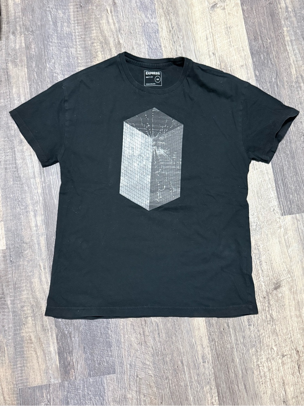Express Black Tee with Silver Geometric Block Graphic